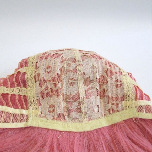 Pink Synthetic Hair Women Wig Bob Style With Bangs Lace Undercap Bubblegum Pink - Picture 10 of 10